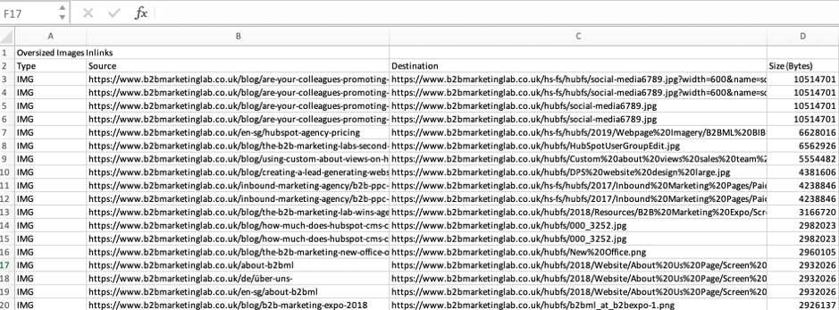 4. Oversized Images Report Excel